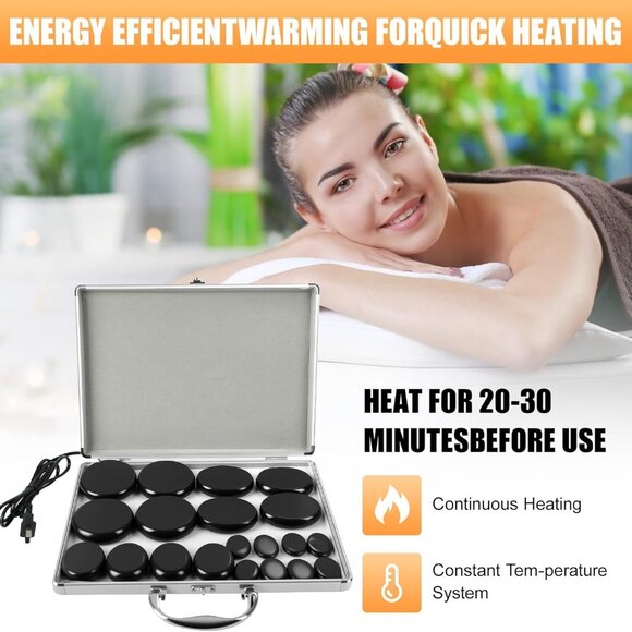 Basalt Hot Rocks Massage 20 pcs Stone, Professional Massage Tools(1 Box(20 Pcs)) - Picture 1 of 8